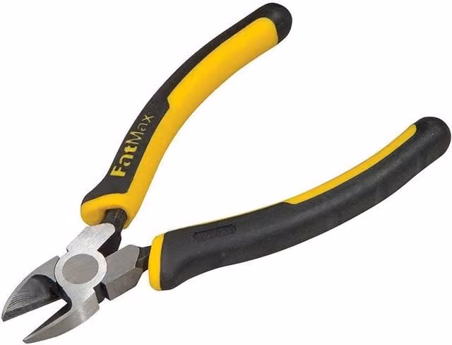 Stanley Fatmax Angled Diagonal Side Cutter Pliers in Yellow Steel and Chrome Vanadium