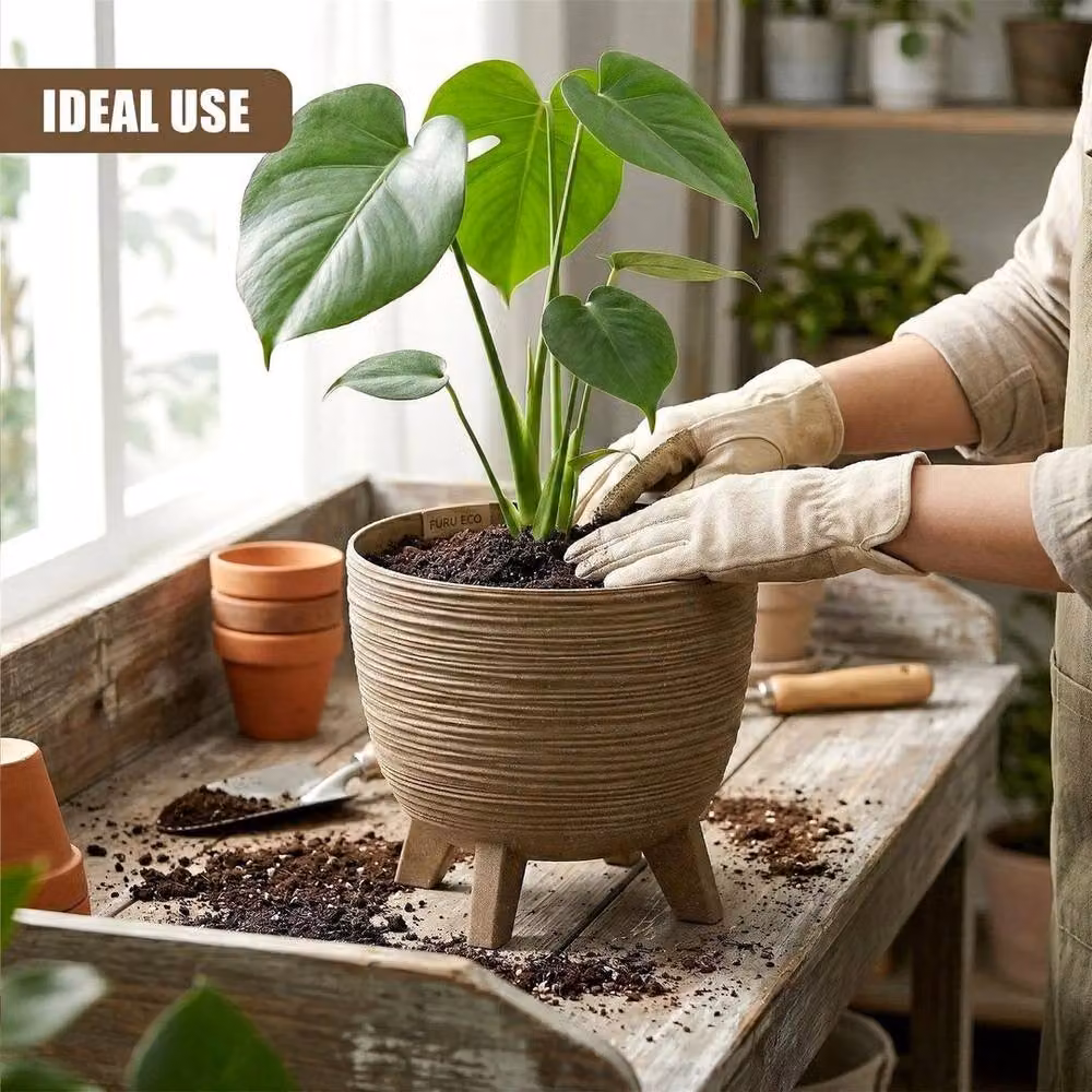 KORVIXA Brown Round Plant Pot with Legs for Indoor and Outdoor Use, Diameter: 29 cm – 2