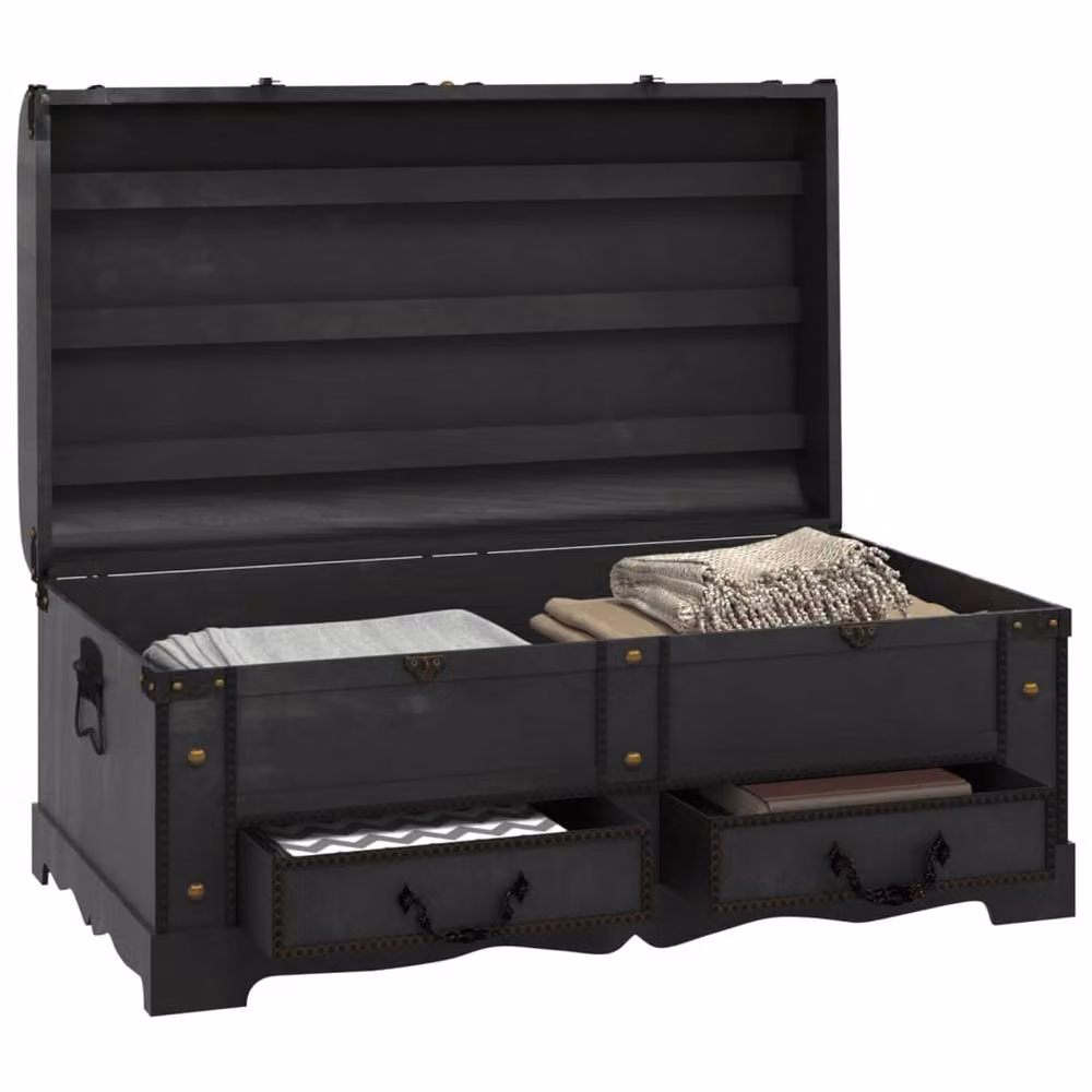 Berkfield Home Vintage Wood Treasure Chest in Black, W/D/H: 90 x 51 x 42 cm – 4