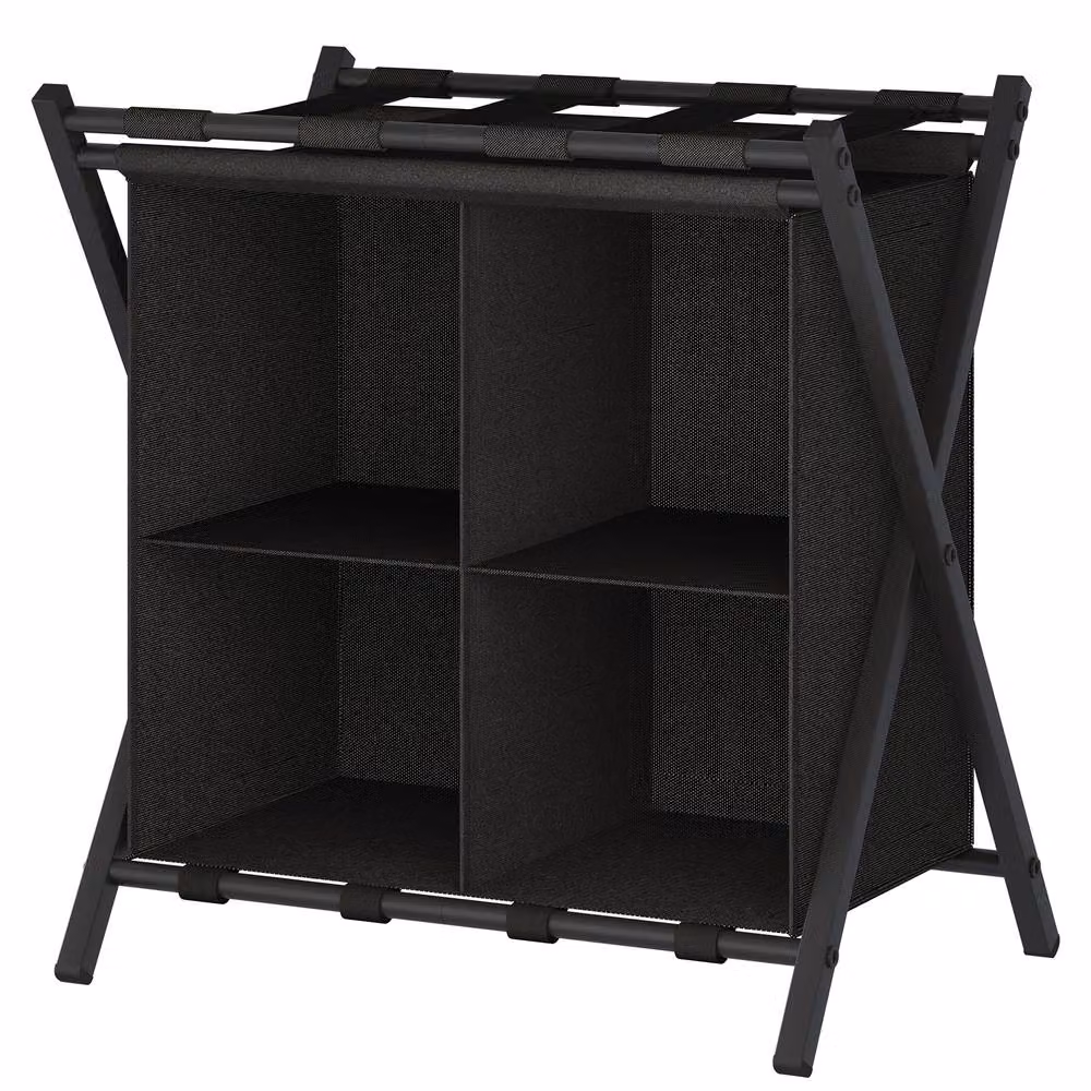Huhote 2-Tier Metal Luggage Rack with Storage Shelf in Black – 7