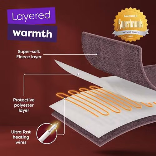 Slumberdown Comfy Hugs Fleece Electric Heated Throw Blanket in Purple, W/D/H: 130 x 160 cm – 4