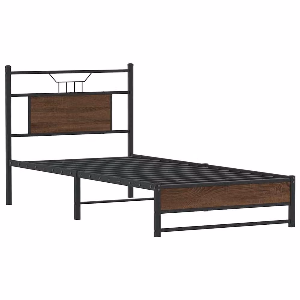 Berkfield Home Brown Oak Bed Frame in Engineered Wood W/D/H: 80 x 200 cm – 2