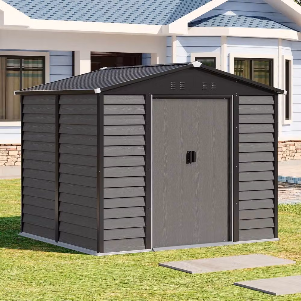 FORGEVIO Grey Metal Garden Shed with Apex Roof and Modern Design, W: 243.84 cm, D: 216.0 cm, H: 198.5 cm – 3