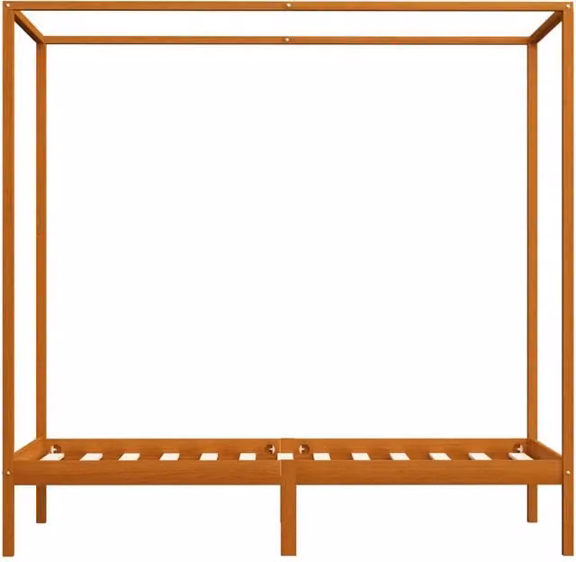 Berkfield Home Canopy Bed Frame in Honey Brown Solid Pine Wood, W/D/H: 100 x 200 x 204 cm – 1