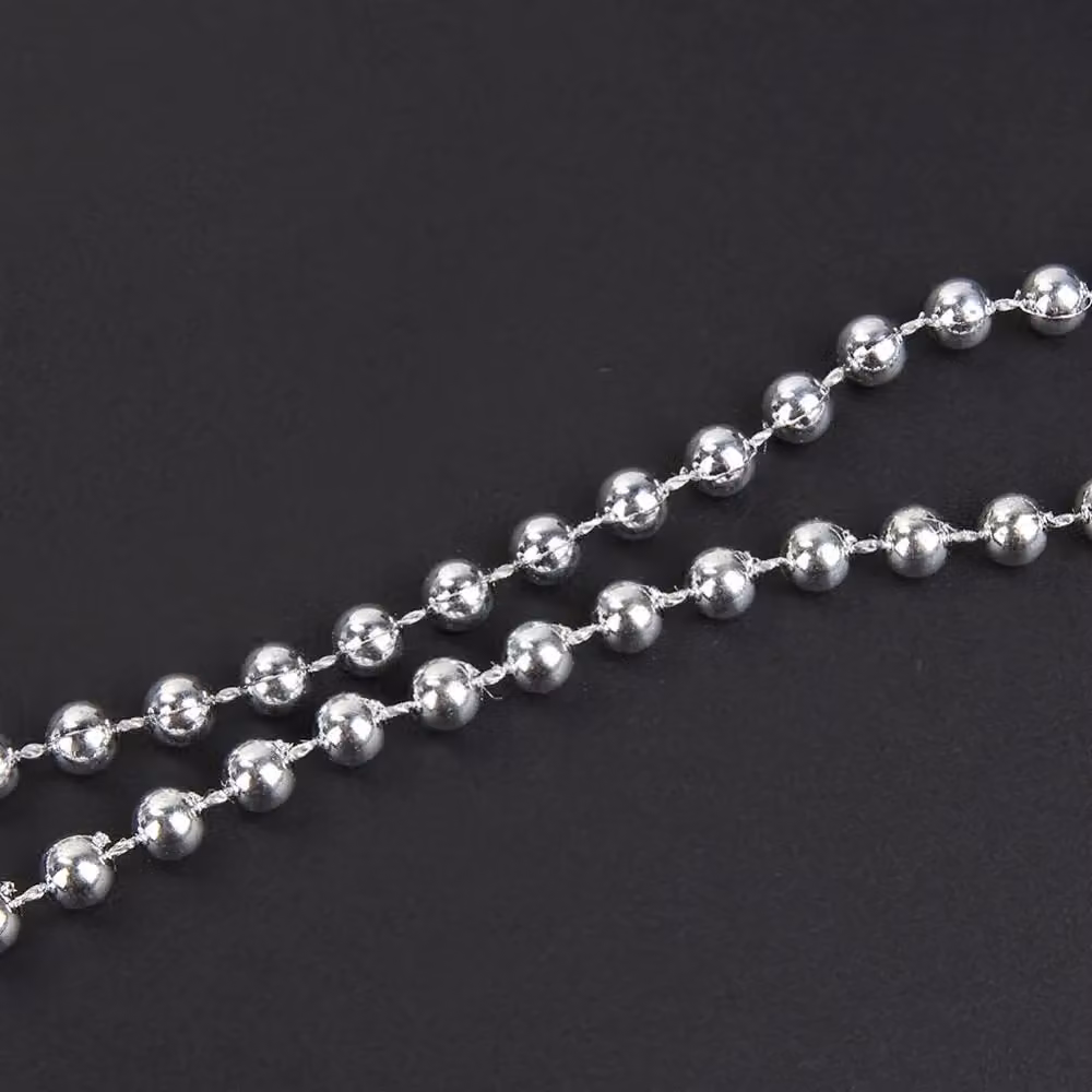 Shatchi Silver Shiny Christmas Bead Chain Metallic Beaded Garland for Christmas Tree Hanging Decorations – 4