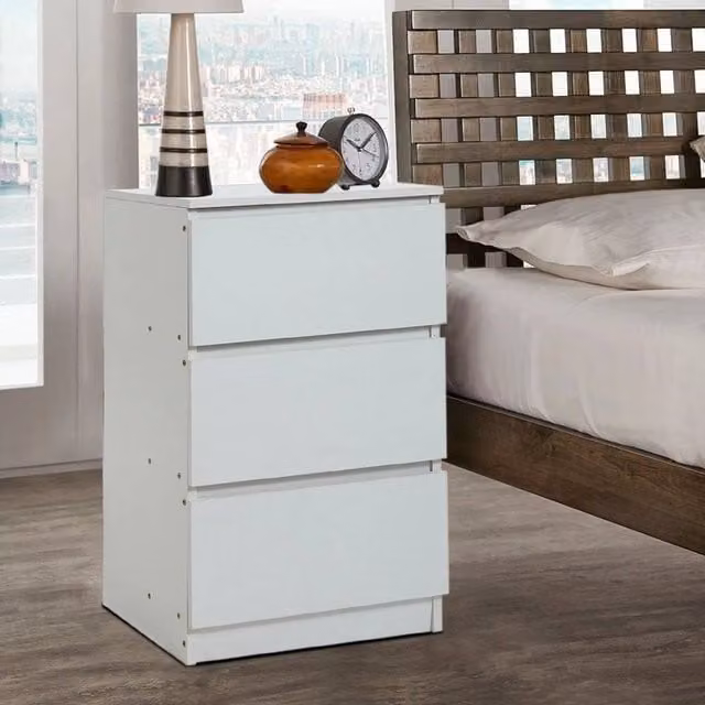 Kelvenix Modern 3 Drawer Bedside Table Cabinet in White – 1