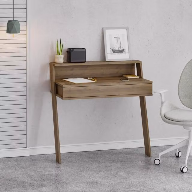 FWStyle Modern Wall Mounted Writing Desk with 1 Drawer in Grey and Oak Finish – 1