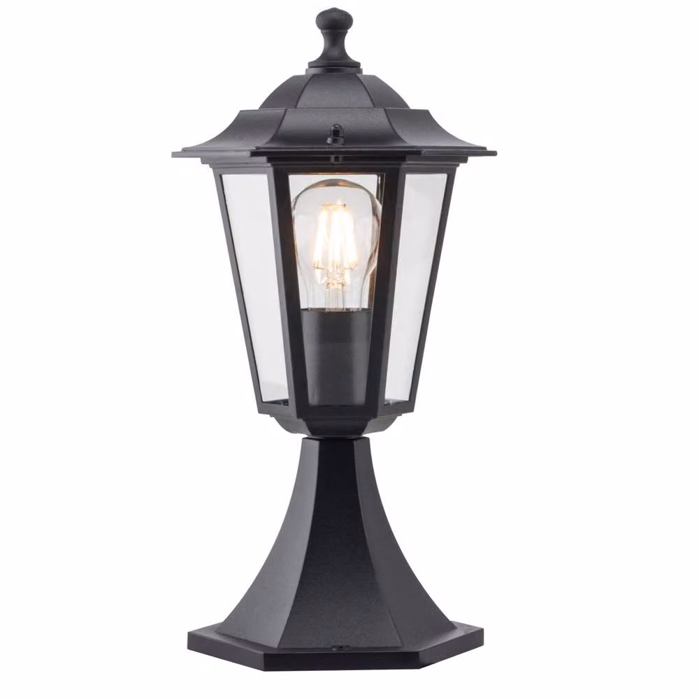 First Choice Lighting Set of 2 Black IP44 Lantern Design Outdoor Pedestal Garden Lights – 2