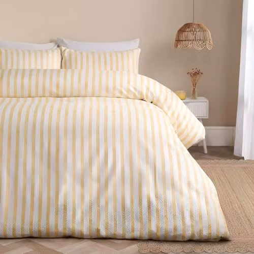 OHS King Size Waffle Striped Jacquard Duvet Cover Set with Pillowcases in Yellow