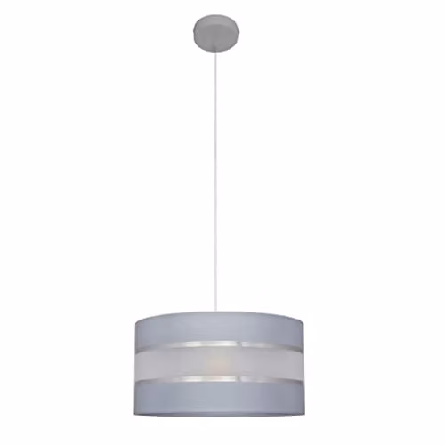 Netlighting Helam Helen Cylindrical Fabric Pendant Ceiling Light in Grey and Silver, Diameter: 35 cm