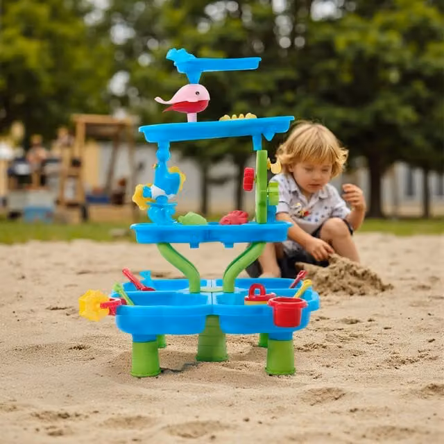 Livingandhome Childrens Blue Sand and Water Play Table Set with Animals and Vehicles
