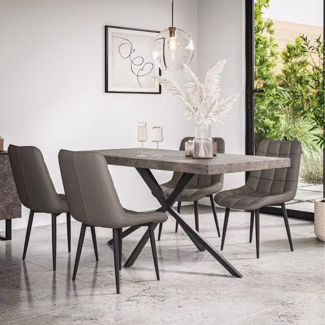 More4Homes Donni Dining Table and 4 Nova Faux Leather Chairs, Grey Concrete Effect Top