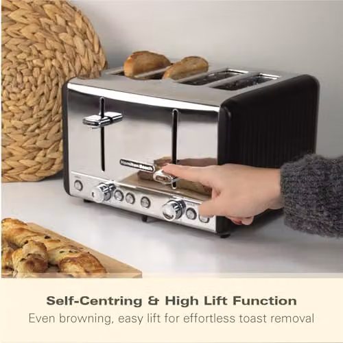 Hamilton Beach Harmony 4 Slice Toaster, 1850W, Espresso Black and Silver Stainless Steel with 6 Browning Controls, Defrost, Reheat and Cancel Settings, Removable Crumb Tray and High Lift Eject, HBT018B – 5