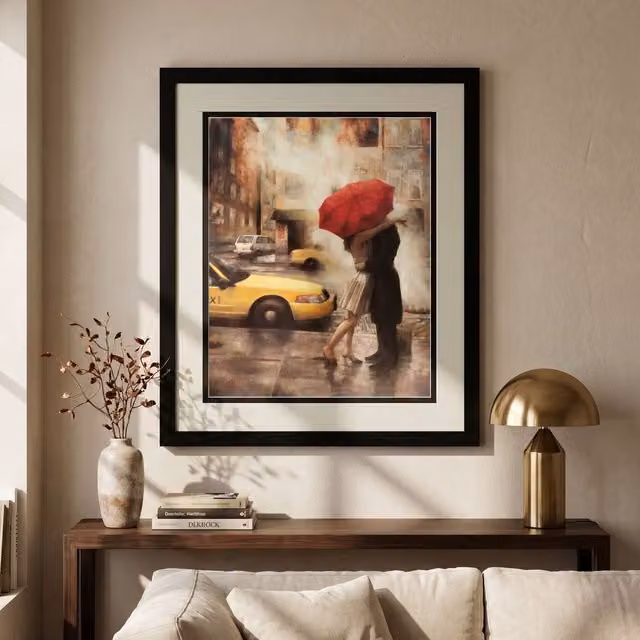 Orsina Framed Couple Under Umbrella Wall Art in Multicolour