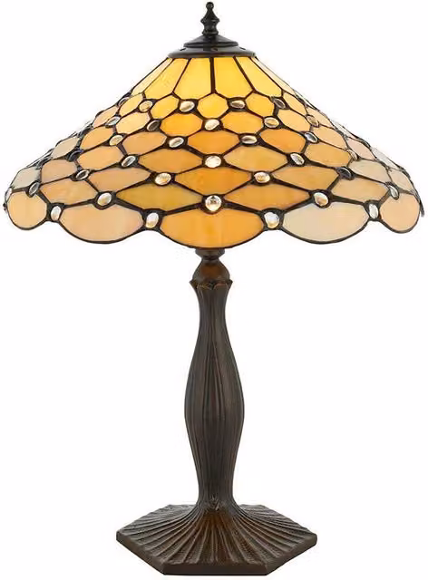 Loops Tiffany Glass Table Lamp in Bronze and Rich Cream with Geometric Shade – 1