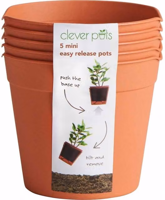 Clever Pots Pack of 5 Mini Easy Release Terracotta Planters in Orange and Brown