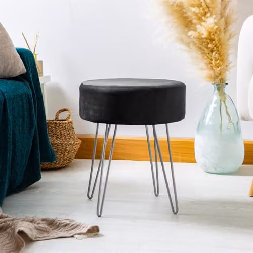 Harbour Housewares Velvet Round Footstools, Pack of 2, Black with Silver Legs, H41 x D35 cm – 3