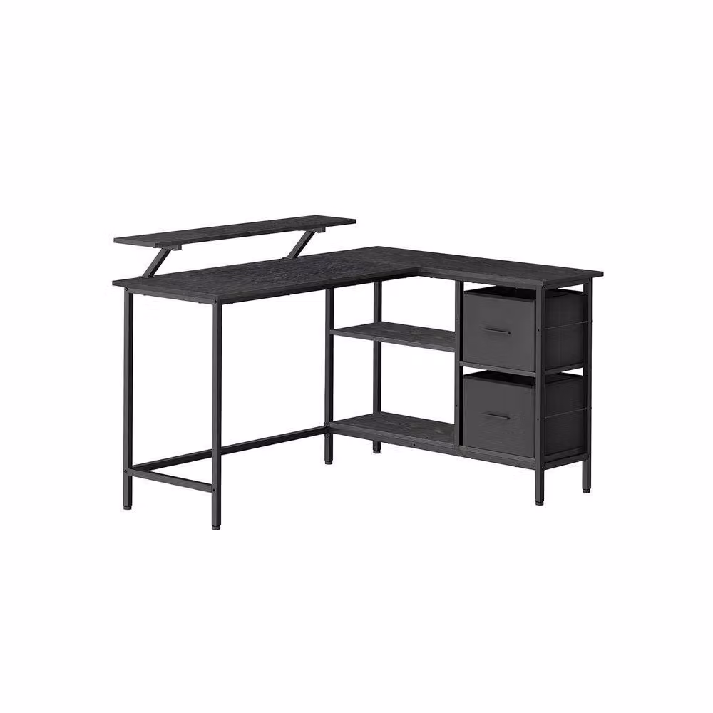 Pirlo Plush Industrial Rustic L-Shaped Corner Computer Desk with Drawers, Black, W/D/H: 105 x 105 x 89.5 cm – 4