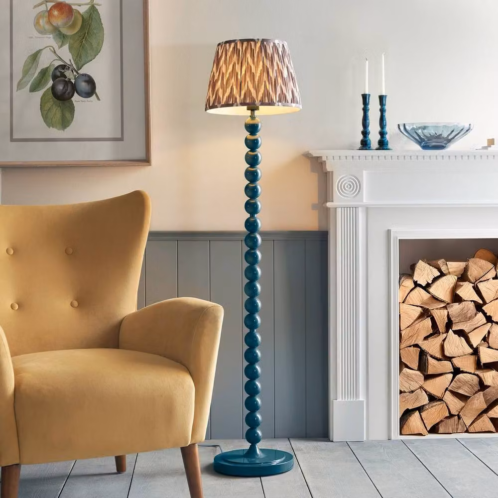 Netlighting Higgledy Gloss Blue Floor Lamp with Grey Fabric Zigzag Shade and E27 Socket – 2