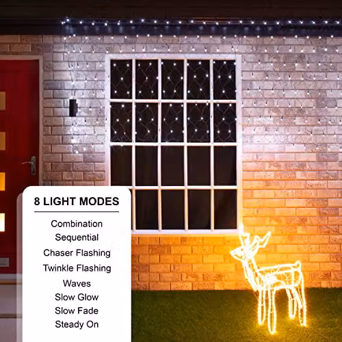 The Christmas Workshop 360 LED Bright White Curtain Style Christmas Net Lights, Mains Powered, W 3.5 m x H 1.2 m – 4