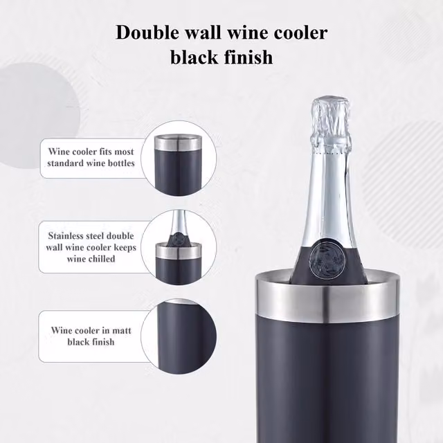 Buckingham Double-Walled Stainless Steel Ice Bucket with Hammered Finish, Black, 1.5 l