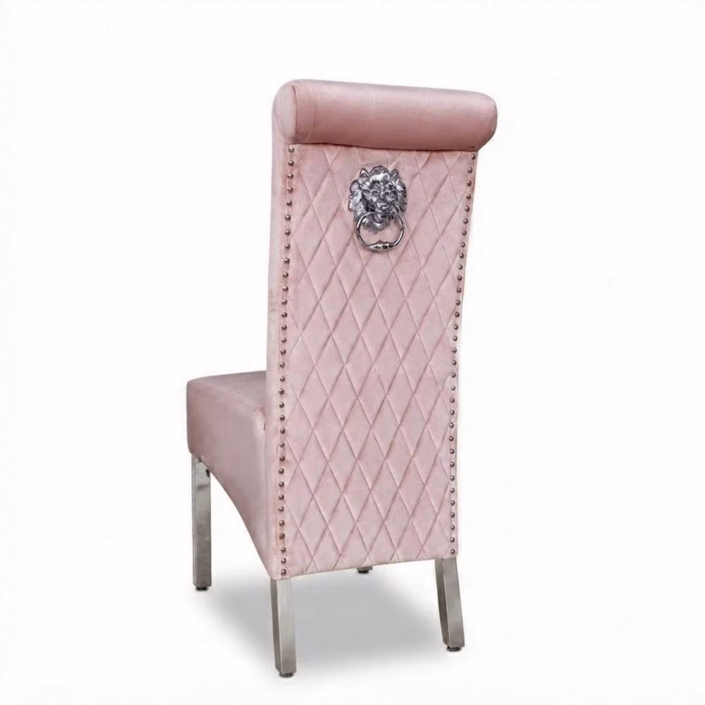 Stratus Interiors Emma Tall Velvet Lion Knocker Dining Chair in Pink – 2