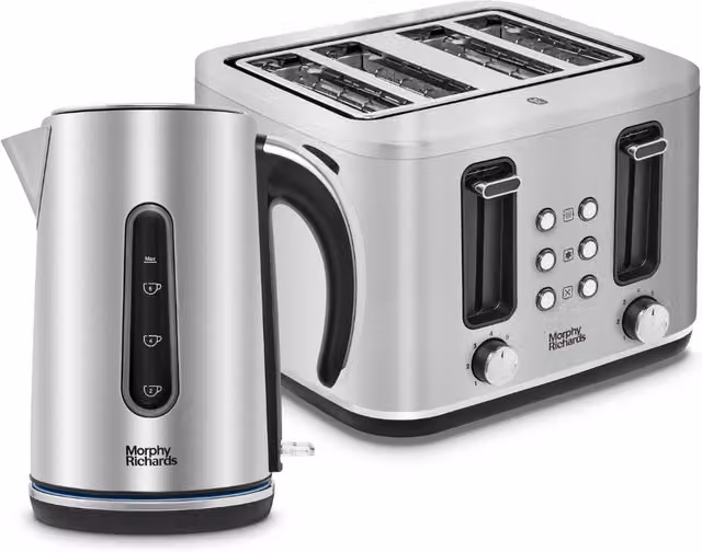 Morphy Richards Motive Kettle and Toaster Set in Silver Stainless Steel