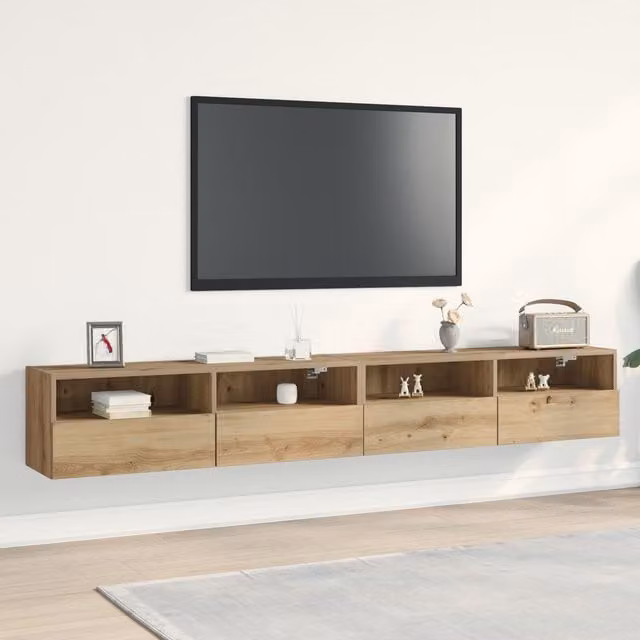 Berkfield Home Artisan Oak TV Wall Cabinets, 2 Piece Set in Brown, W/D/H: 100 x 30 x 30 cm