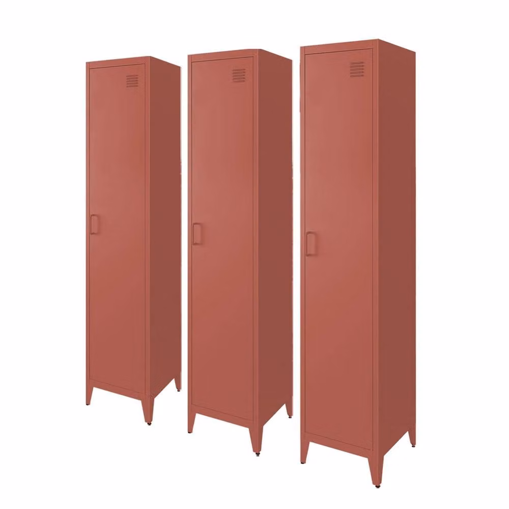 sweeek Set of 3 Metal Lockers in Orange with 4 Storage Compartments and Hinged Doors – 2