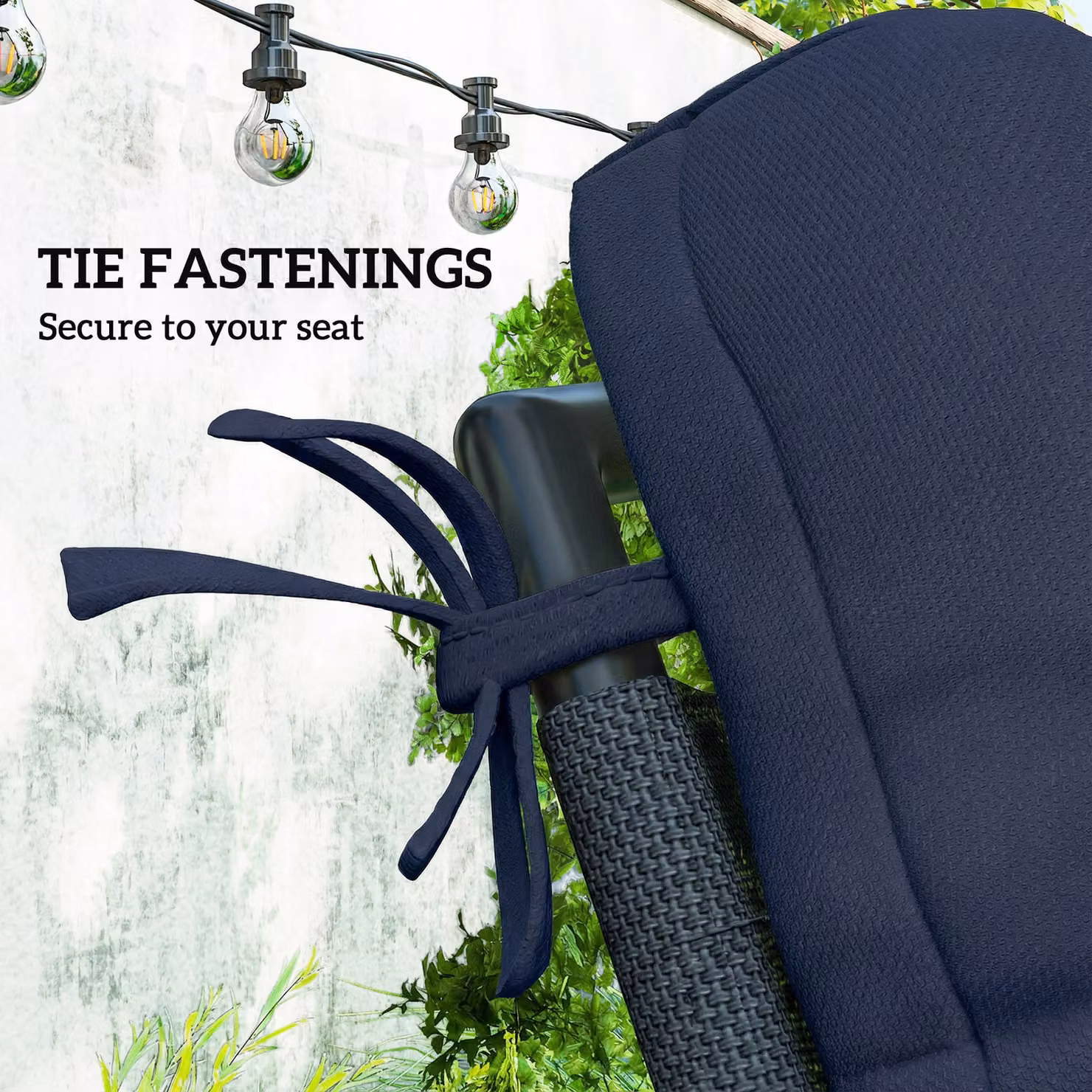 Outsunny 2-Piece Water Repellent Garden Patio Chair Cushion Set with Backrest and Ties, Dark Blue – 5