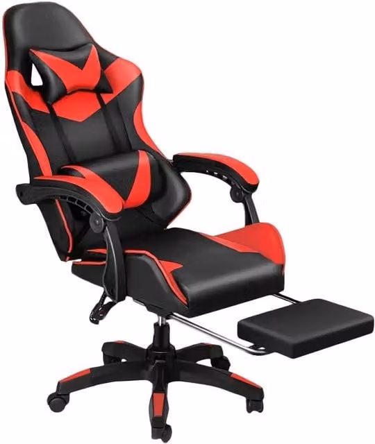 PAWNORA Black and Red Sporty Gaming Chair with Footrest, Headrest and Armrests – 1