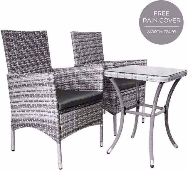 Jardi Modern Rattan Bistro Set with Glass Top in Light Grey