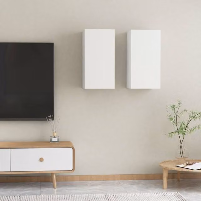 Berkfield Home Set of 2 White MDF TV Cabinets, W/D/H: 30.5 x 30 x 60 cm