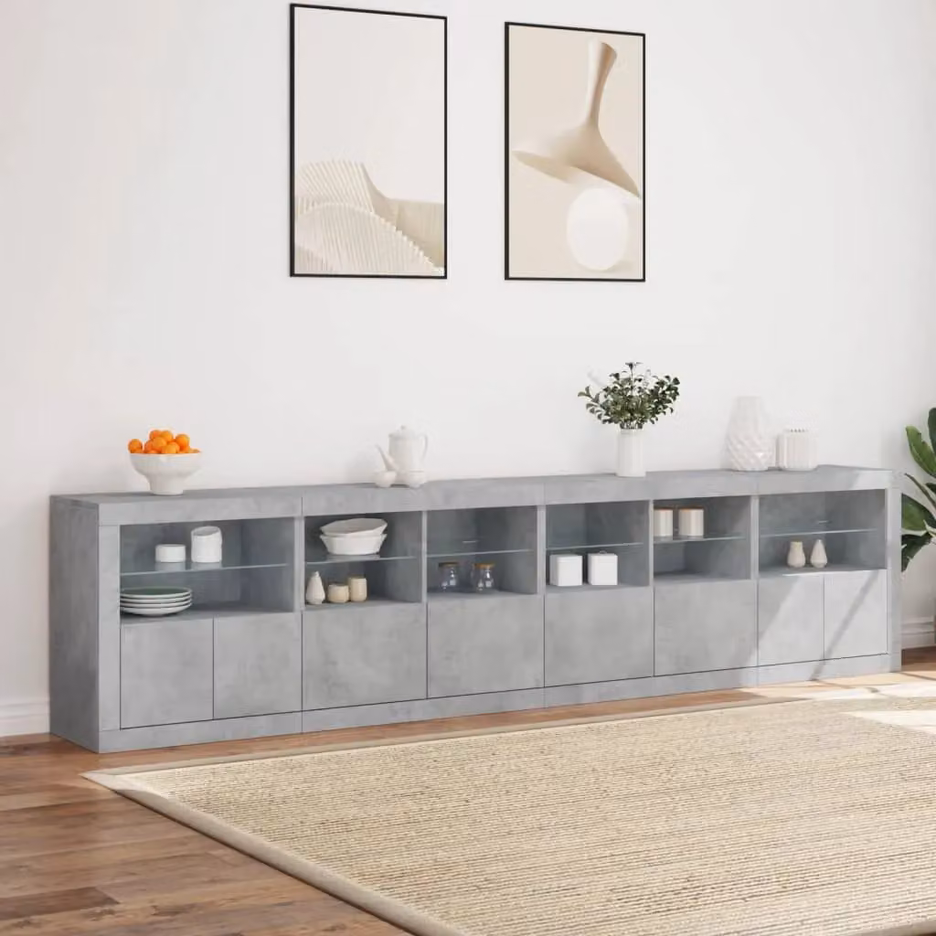 Berkfield Home Modern Sideboard with Integrated LED Lights in Grey, W: 283 cm, D: 37 cm, H: 67 cm – 3