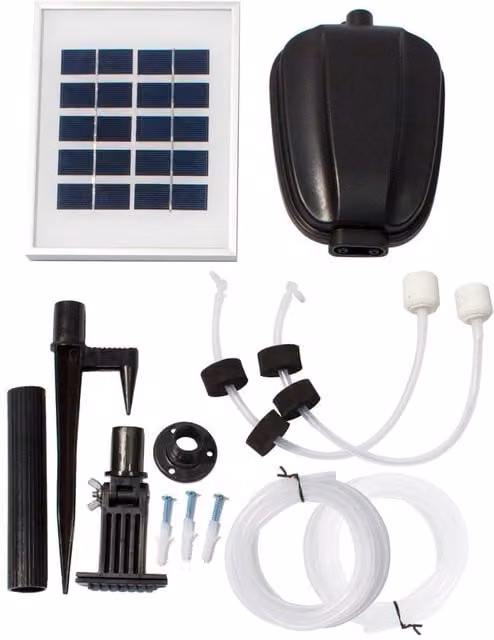 Primrose Solar Powered Oxygenator Aerator with 2 Stones, 120lph Air Pump, Black