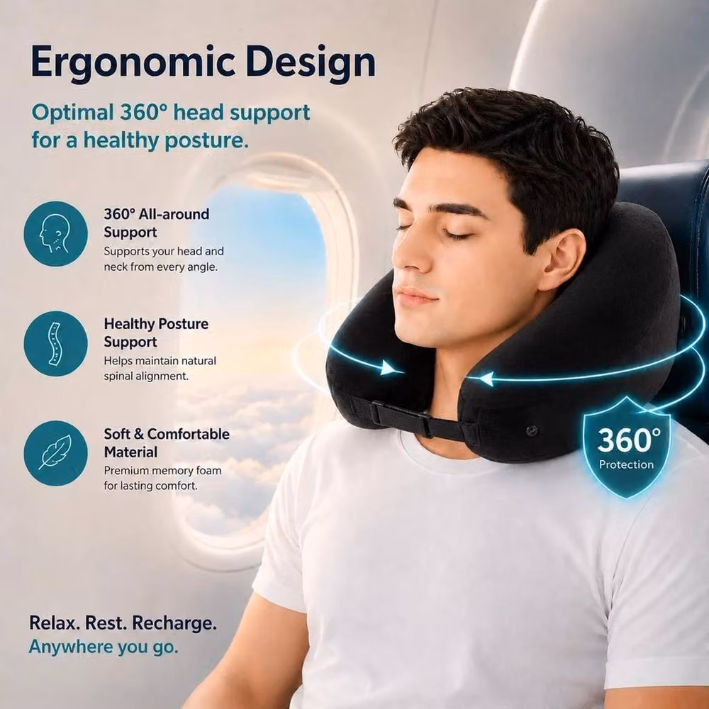 VOGREX Black Inflatable H-Shaped Travel Neck Pillow with Plush Hood Cover – 3