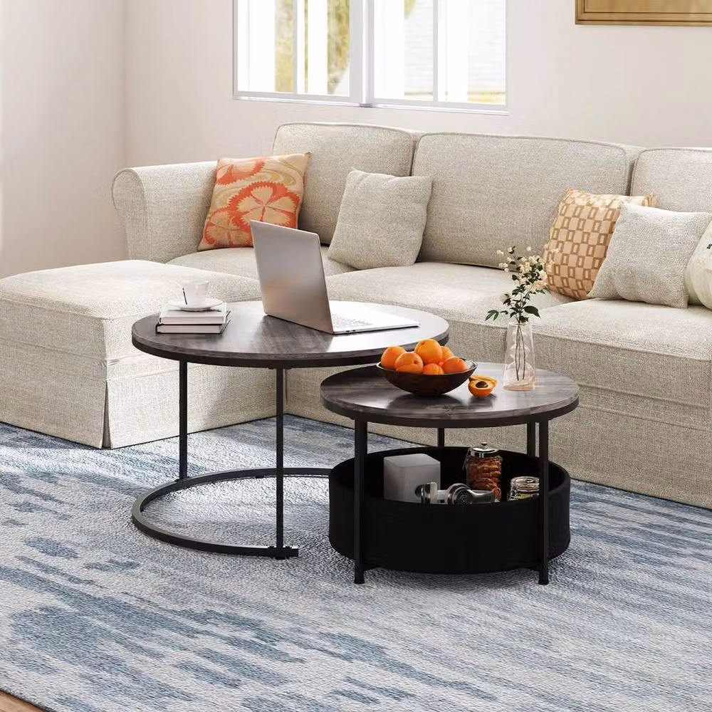 KORVIXA Set of 2 Round Metal Cocktail Coffee Tables in Grey – 3