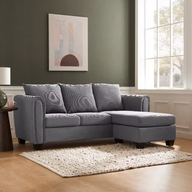 Tapue Alton 3 Seater Reversible L-Shape Chaise Sofa with Sleeping Function in Striped Cord Fabric
