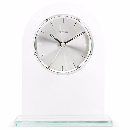 Acctim Ledburn Mantel Clock with Quartz Movement, Black and Transparent Glass Design, Round Tabletop Style – 1