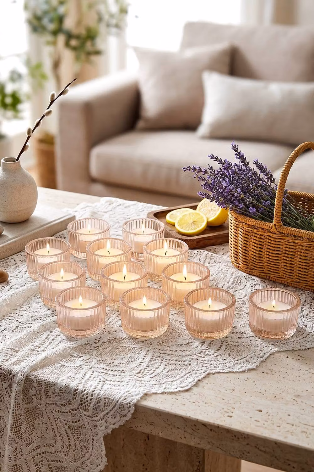 Living and Home 12 Pack Striped Amber Glass Tealight Candle Holders – 2