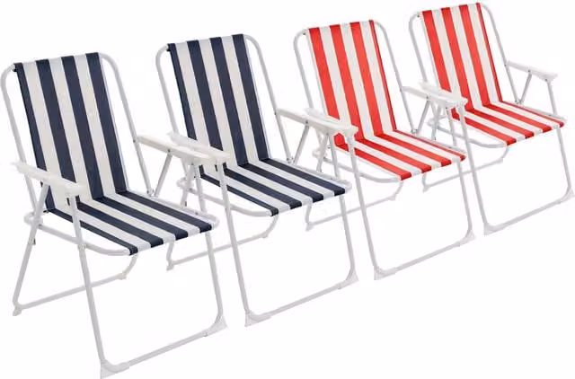 Harbour Housewares Set of 4 Maritime Striped Folding Metal Beach Chairs in Multicolour Red
