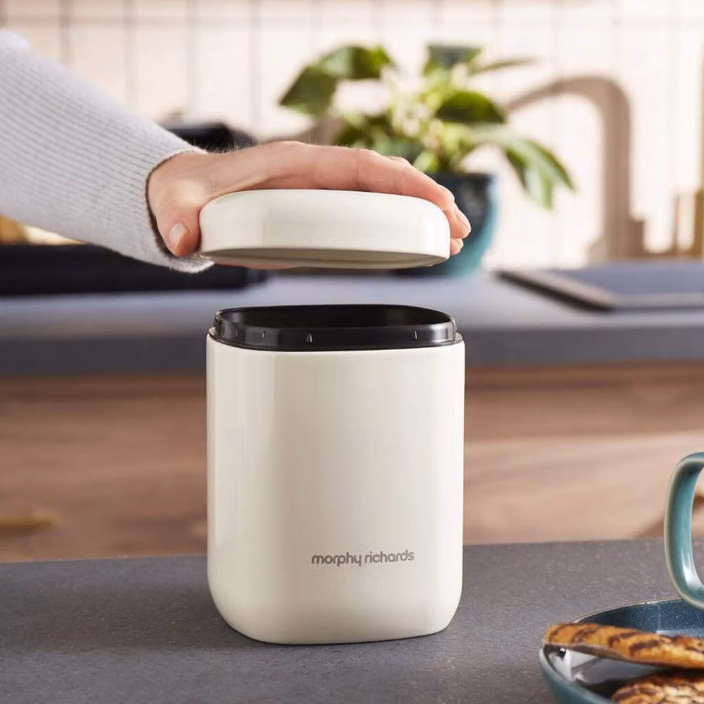 Morphy Richards Equip 2 Pack Airtight Large Storage Canisters in Black, White and Beige, 2.6L, H 28.5 cm x W 11 cm – 7