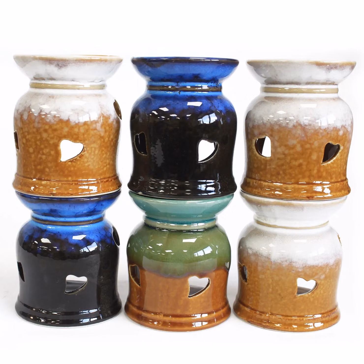 KDMD Classic Rustic Ceramic Tabletop Oil Burner with Heart Cut-out in Brown and Multicolour – 2