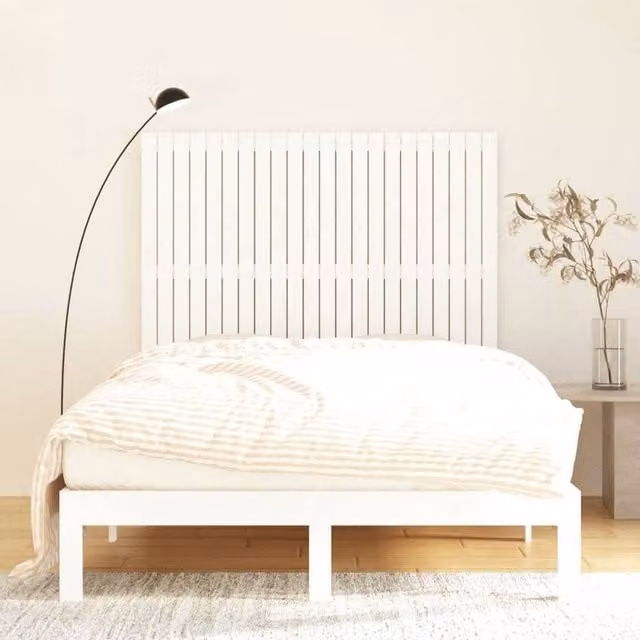 Berkfield Home White Solid Wood Pine Wall Headboard, W: 140 cm, D: 3 cm, H: 110 cm