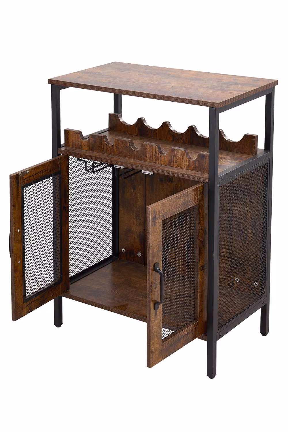 Living and Home Wooden Wine Bar Cabinet with Wine Rack and Stemware Holders in Grey and Brown – 4