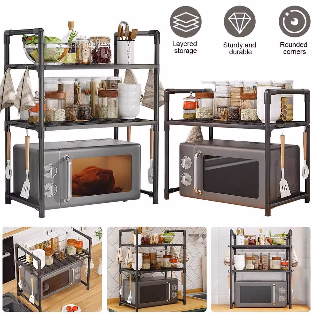 NESTLUNE 2 Tier Microwave Oven Rack Stand Storage Holder, Black, W: 100 cm, D: 15 cm – 4