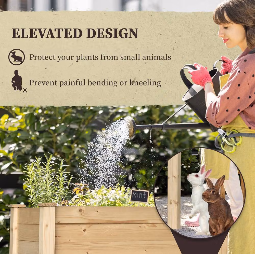 STILVORA Wooden Raised Bed Planter in Sand or Beige, Width: 86 cm, Depth: 46 cm – 5