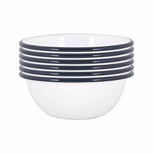 Argon Tableware Enamel Steel Pasta Bowls, Blue and White, Pack of 6, Diameter: 16 cm