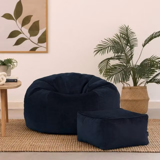 icon Kingston Classic Velvet Bean Bag and Footstool in Midnight Blue