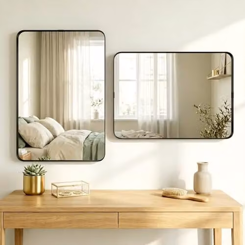 HOMCOM Modern Rectangular Wall Mirror in Black, W: 90 cm, H: 60 cm – 5